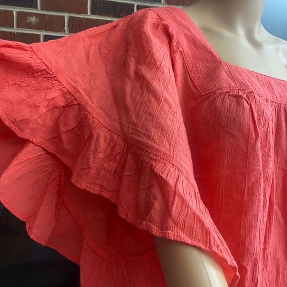 Terra & Sky Women’s‎ Plus Size 0X 14W Coral Orange Square Neck Blouse Ruffle New - Picture 10 of 16